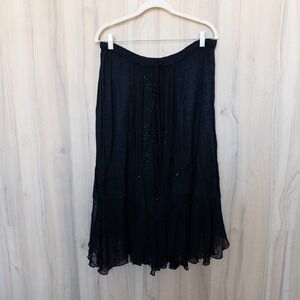 VTG Womens Beaded Lace Skirt OS Black Embroidered Boho Whimsigoth Fairy Grunge